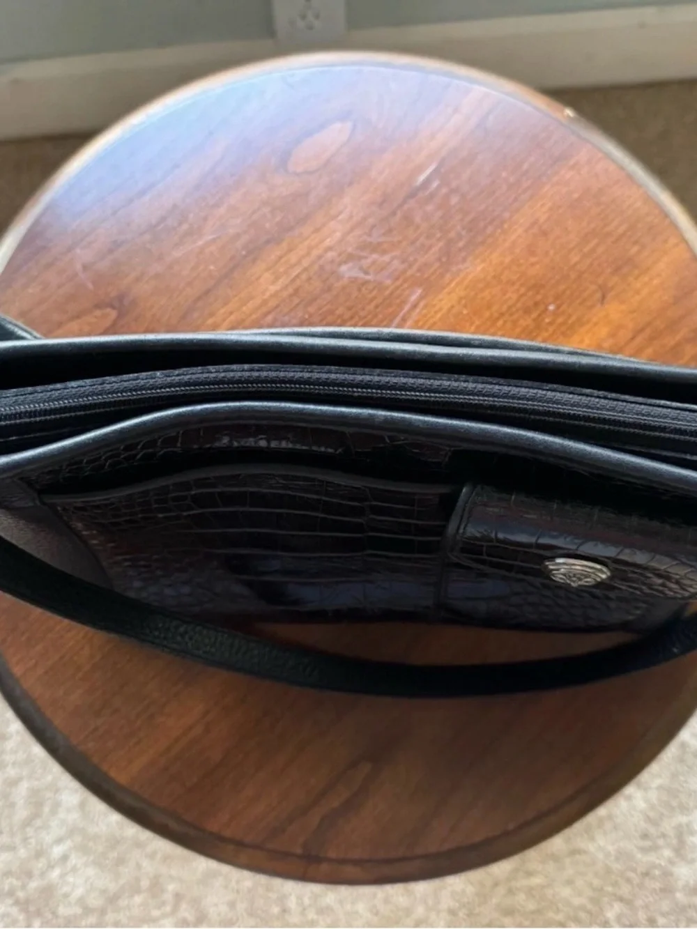 Stunning Vintage Brighton Croc-Embossed Leather Shoulder Bag Black
